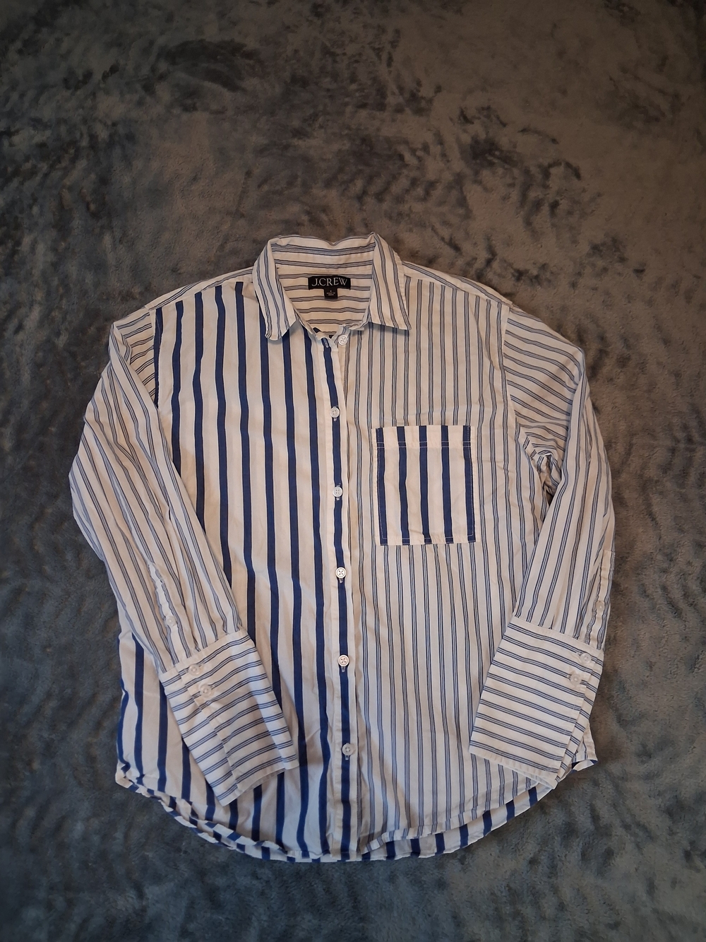 J. Crew Womens Top Size 6 Blue and White  Mixed Stripe Button-Up Shirt